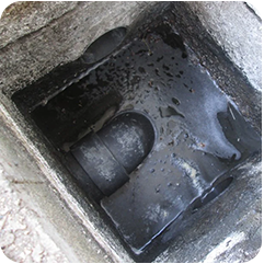 滞留する汚水桝の写真