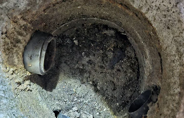 大津市の油分が堆積した汚水桝の様子