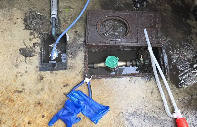 高島市今津町の検針指摘による漏水調査と原因特定施工事例写真