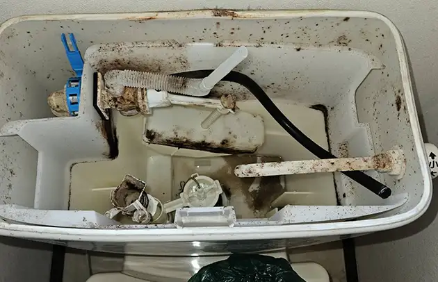 湖南市岩根の浮き玉不良によるトイレ水漏れ施工事例写真