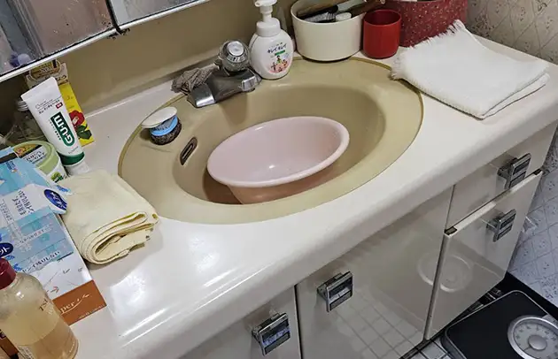 竜王町橋本の洗面水栓Oリング劣化の水漏れ施工事例写真